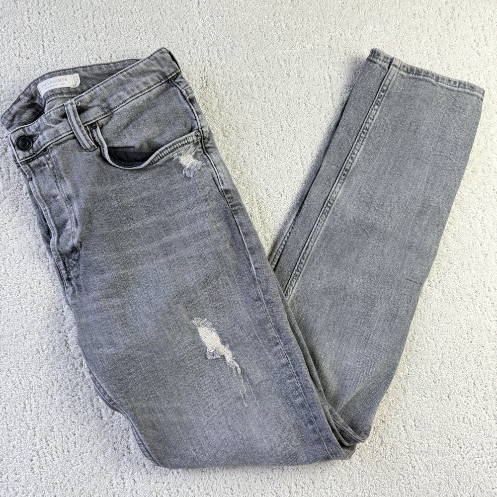 AllSaints Cigarette Damaged Jeans Men's 34 Grey‎ Slim Tapered Button Fly $210